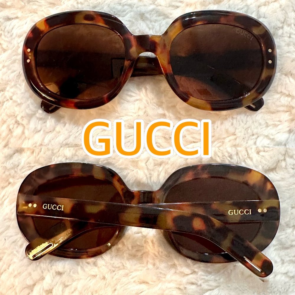 New GUCCI Havana Acetate Tortoise Shell Oval Frame Sunglasses Brown Lens